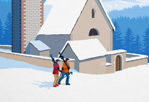 The Dolomites in Ortisei: Vintage Ski Poster Guide Ski Poster & Art Prints - Shop Online | Steve Ash Illustration