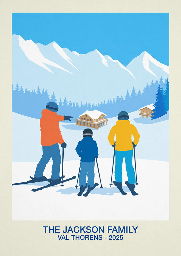 Personalised Family Ski Run Poster Steve Ash illustration