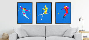 Set of 3 Retro Ski prints, 80s Retro Ski Posters Steve Ash illustration
