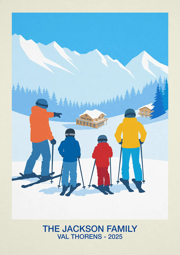 Personalised Family Ski Run Poster Steve Ash illustration
