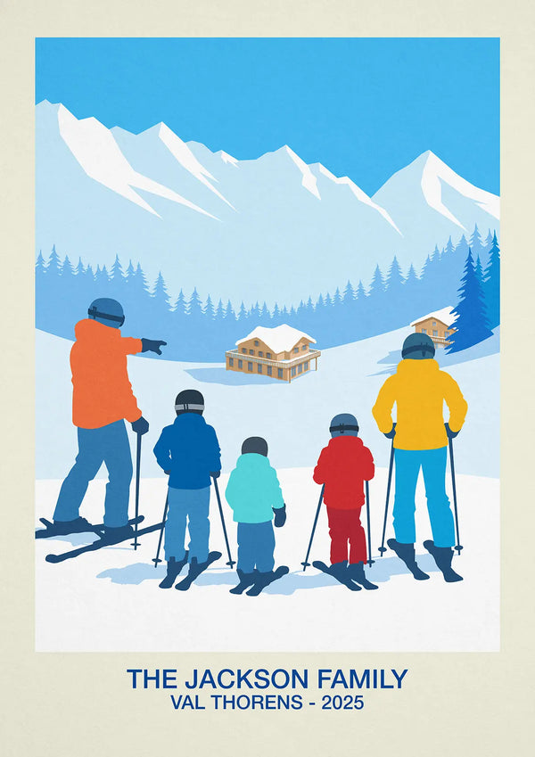Personalised Family Ski Run Poster Steve Ash illustration