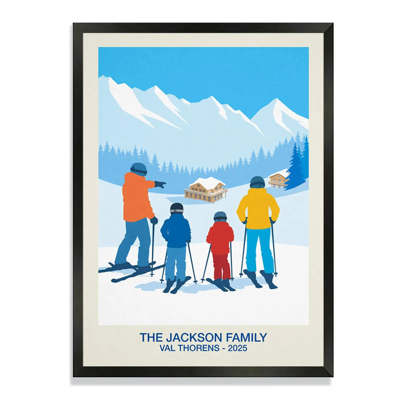 Personalised Family Ski Run Poster Steve Ash illustration