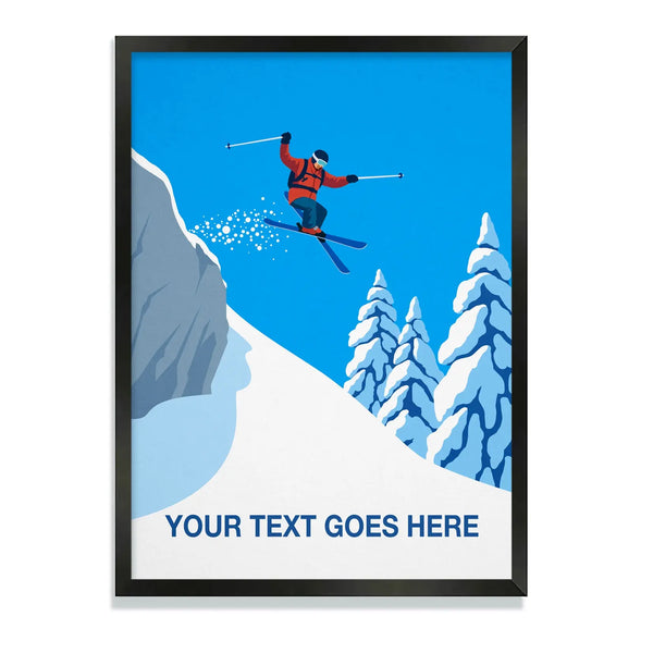 Personalised Skier Cliff Jumping Poster Steve Ash illustration
