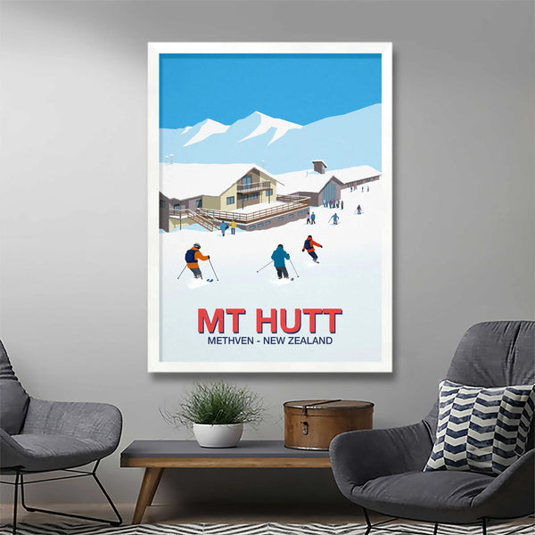 Mt Hutt framed ski poster