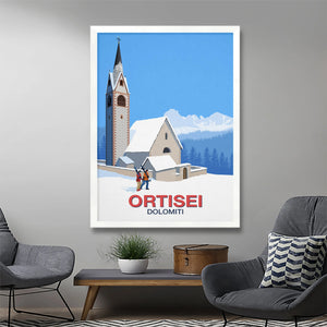 Ortisei Ski Poster Steve Ash illustration