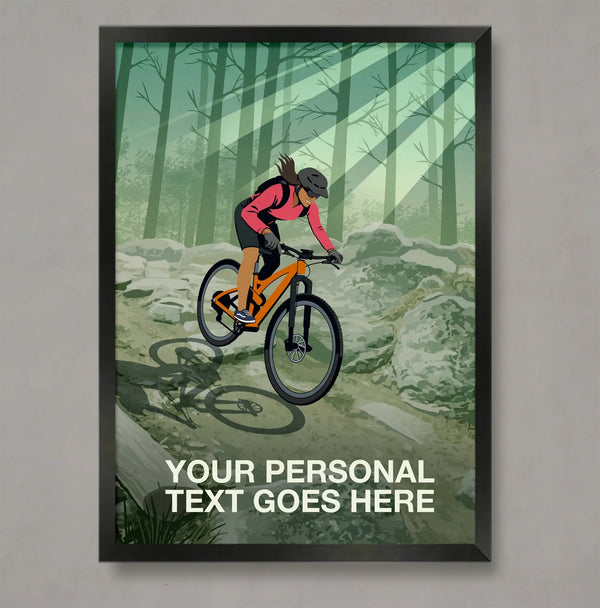 Personalised Female Mountain Biking Poster Steve Ash illustration
