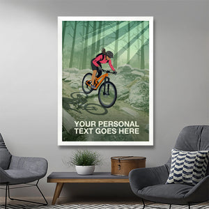 Personalised Female Mountain Biking Poster Steve Ash illustration