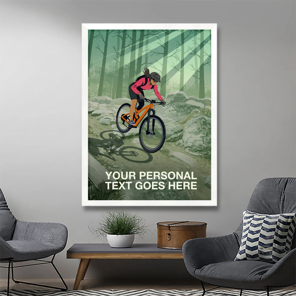 Personalised Female Mountain Biking Poster Steve Ash illustration