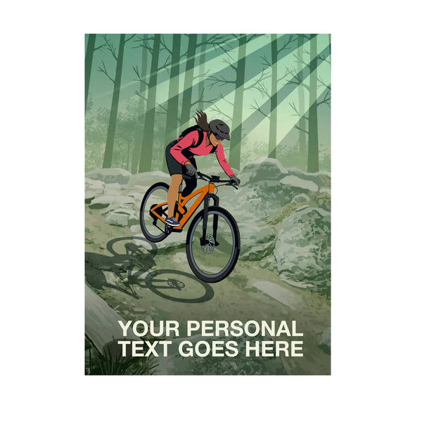 Personalised Female Mountain Biking Poster Steve Ash illustration