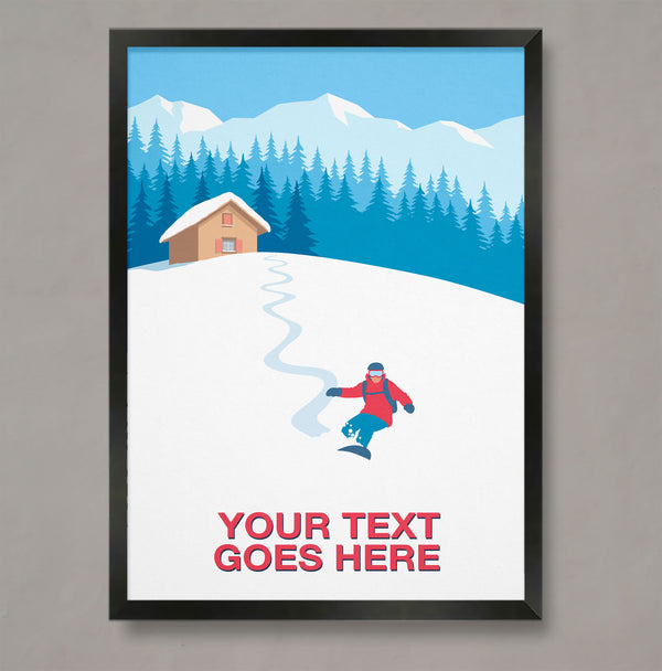 Ski Cabin with Snowboarder Print