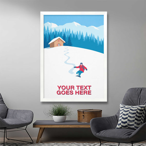 Ski Cabin with Snowboarder Print