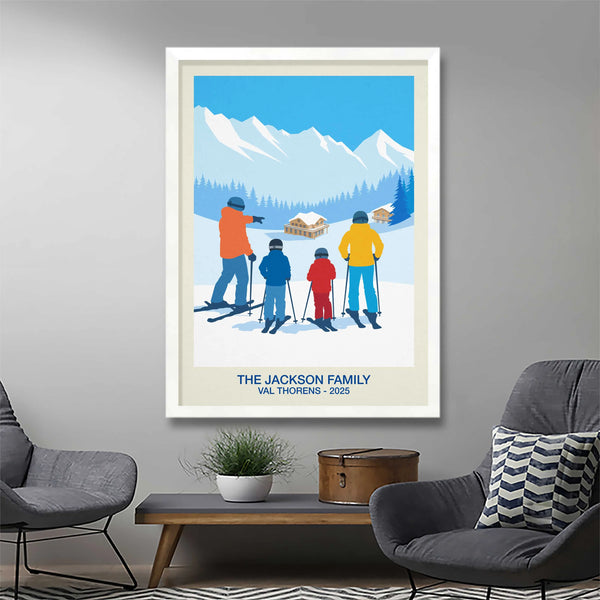 Personalised Family Ski Run Poster Steve Ash illustration