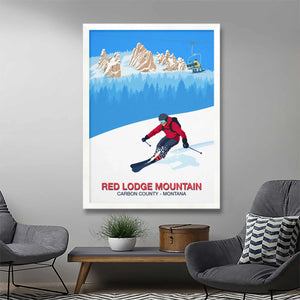 Red Lodge Mountain Ski Poster Steve Ash illustration
