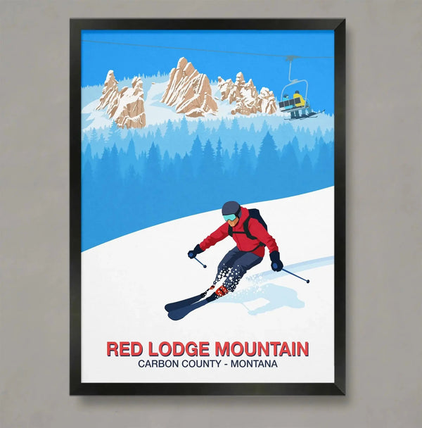 Red Lodge Mountain Ski Poster Steve Ash illustration