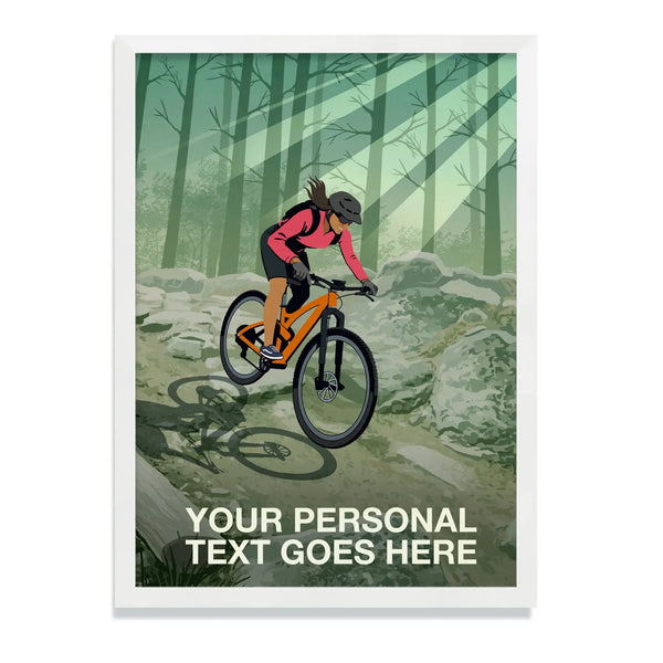 Personalised Female Mountain Biking Poster Steve Ash illustration