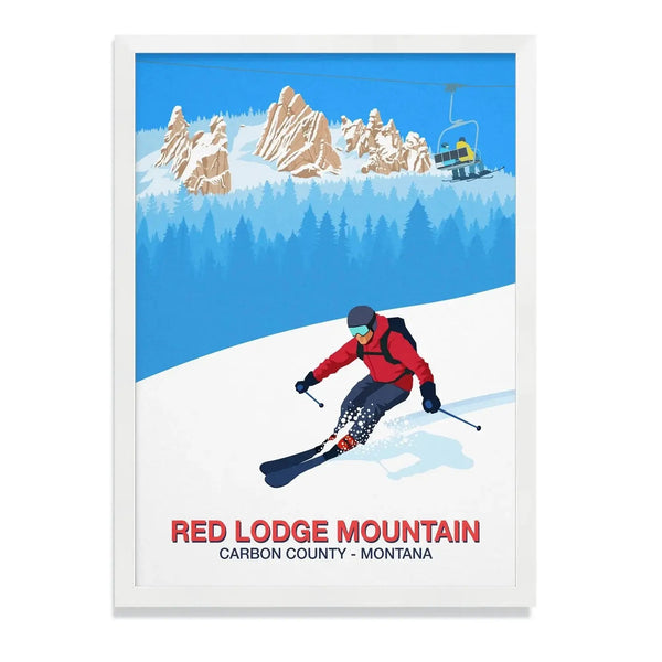 Red Lodge Mountain Ski Poster Steve Ash illustration