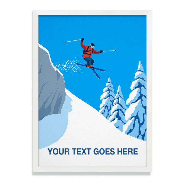 Personalised Skier Cliff Jumping Poster Steve Ash illustration