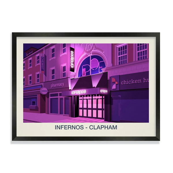 Inferno Nightclub Clapham Poster | London Nightlife Art Print Steve Ash illustration