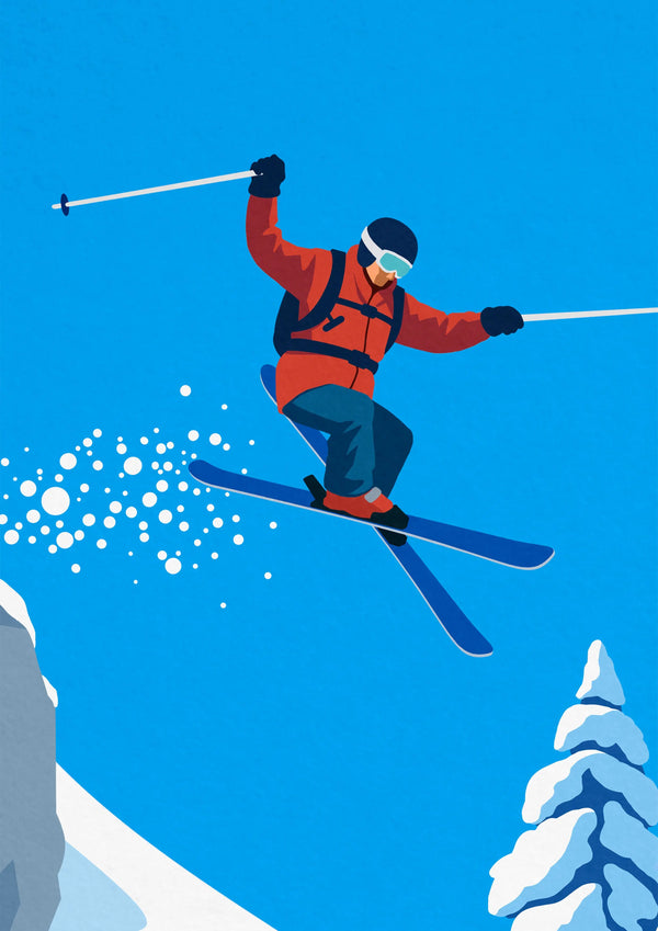 Personalised Skier Cliff Jumping Poster Steve Ash illustration
