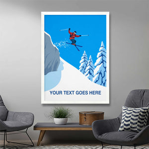 Personalised Skier Cliff Jumping Poster Steve Ash illustration