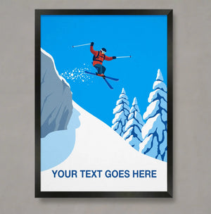 Personalised Skier Cliff Jumping Poster Steve Ash illustration