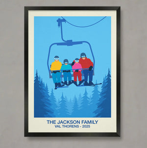Personalised Family Ski Lift Poster - Ski Poster & Art Prints - Shop Online | Steve Ash Illustration