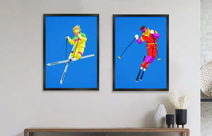Set of 2 Retro Ski prints, 80s Retro Ski Posters Steve Ash illustration