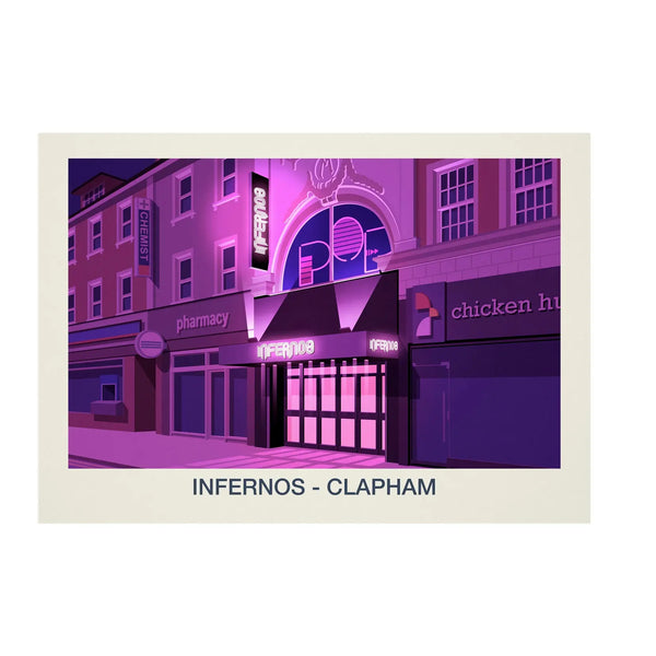 Inferno Nightclub Clapham Poster | London Nightlife Art Print Steve Ash illustration