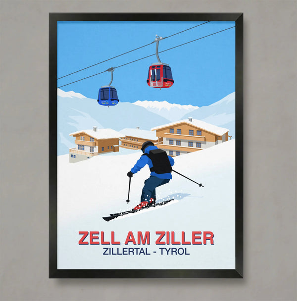 Zell Am Ziller Ski Resort Poster Steve Ash illustration