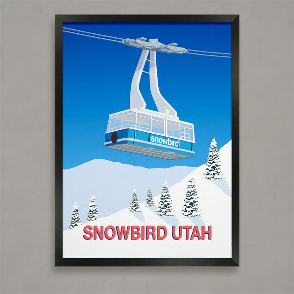 Affiche de ski tram bleu Snowbird