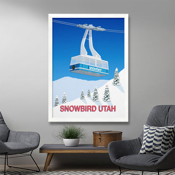 Affiche de ski tram bleu Snowbird